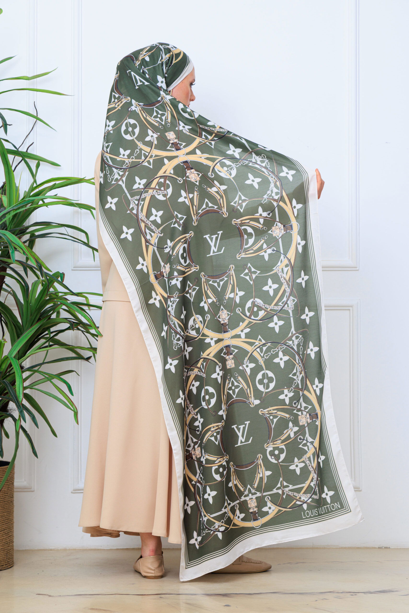 Lv Kemer Desen Pamuk Soft Şal 31230 - Haki - Görsel 6