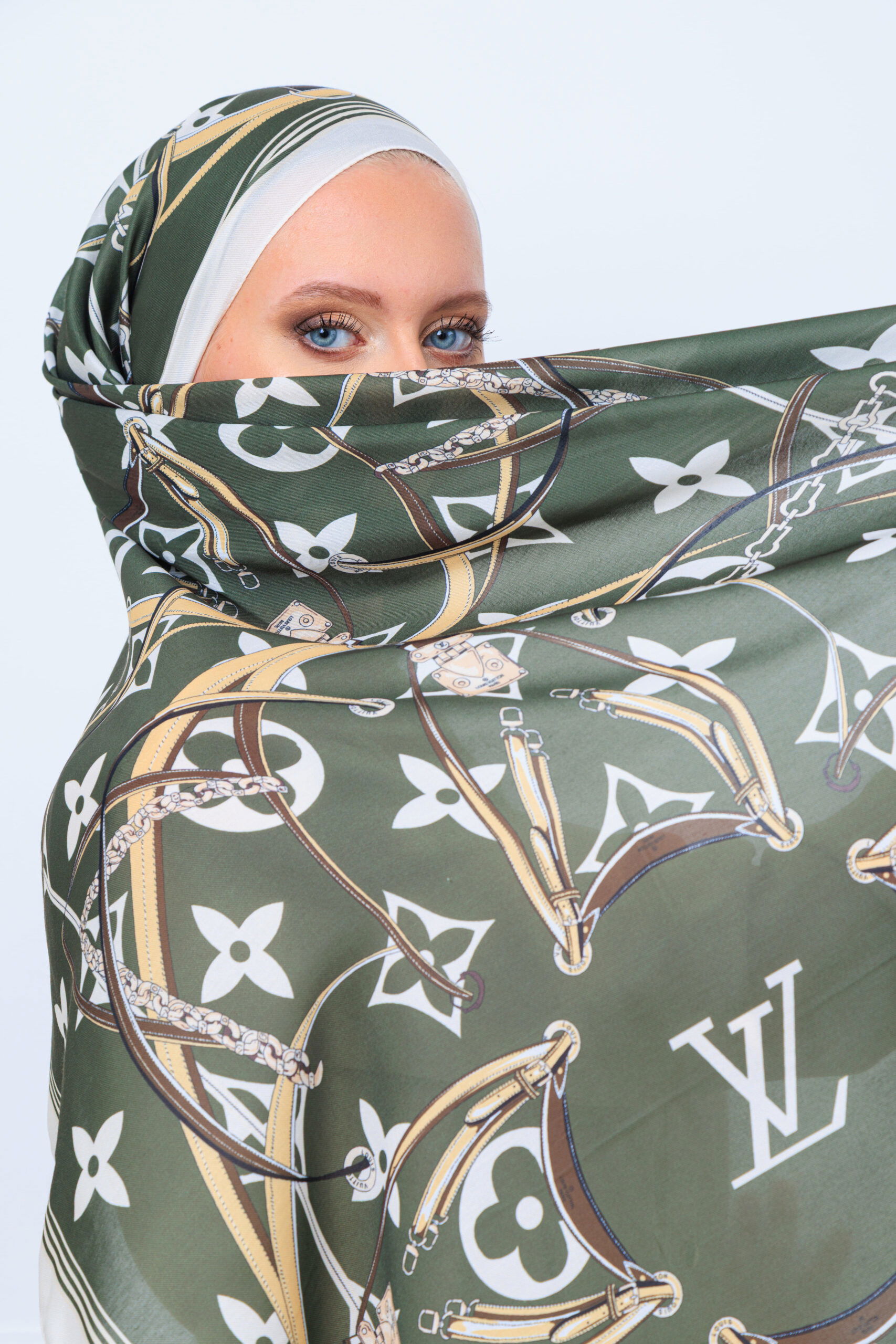 Lv Kemer Desen Pamuk Soft Şal 31230 - Haki - Görsel 2