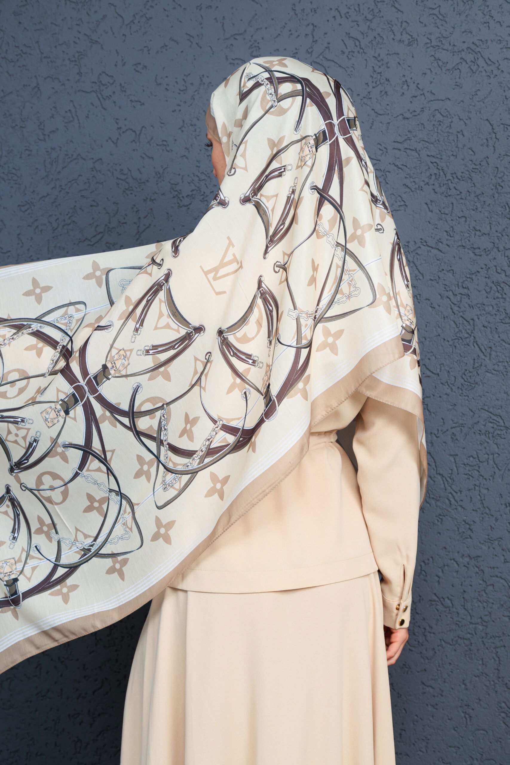 Lv Kemer Desen Pamuk Soft Şal 31230 - Ekru-Bej - Görsel 5