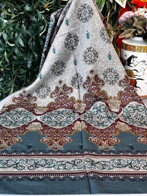 Hint Etro Desenli Pamuk Soft Şal – 658960 – Petrol-Bordo
