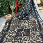 Hermes Leopar Çift Taradlı Vual İpek Şal 11143 - Ekru Haki