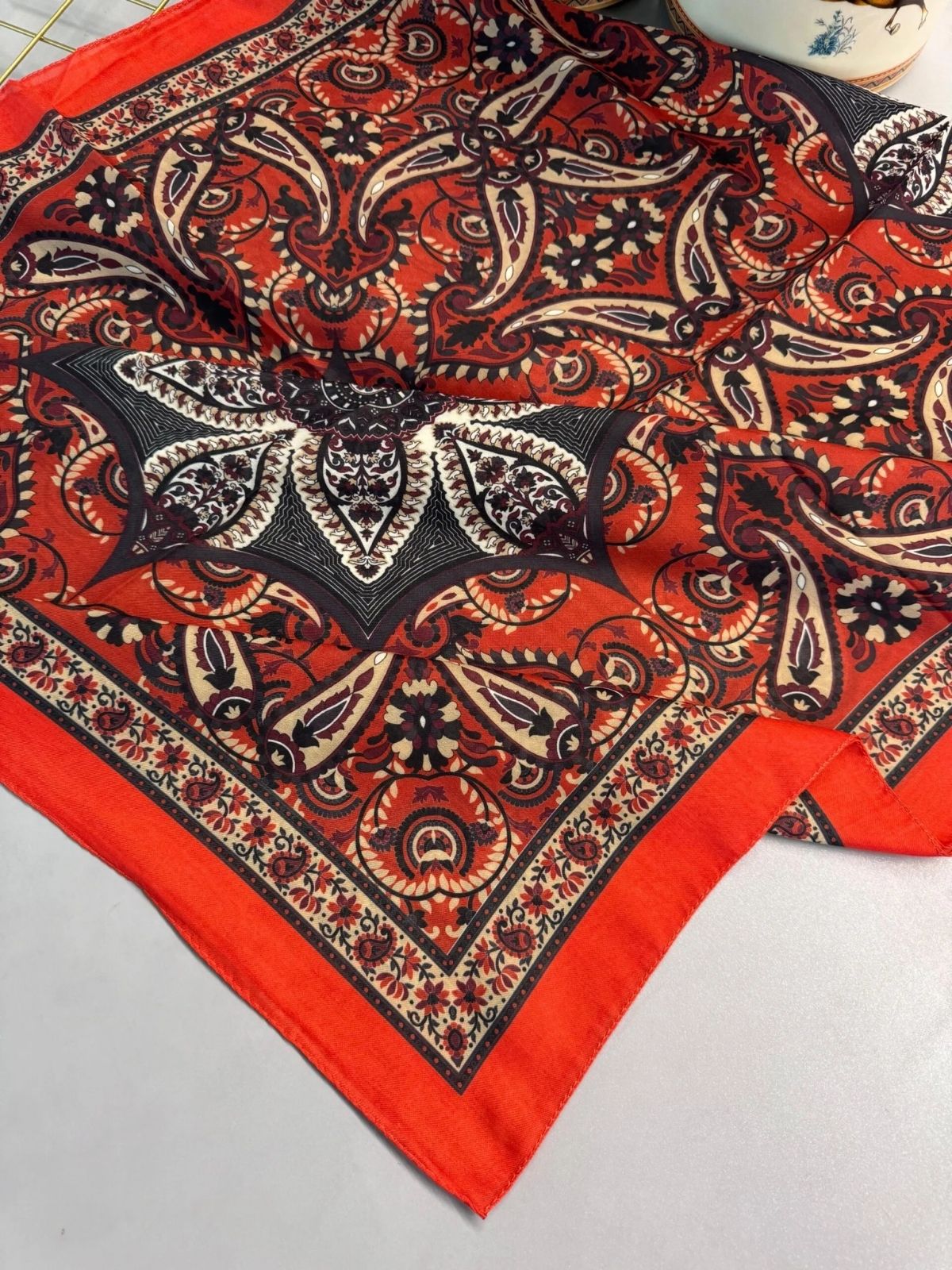 Etro Buta Desenli Pamuk Soft Şal - 377350 - Turuncu - Görsel 7