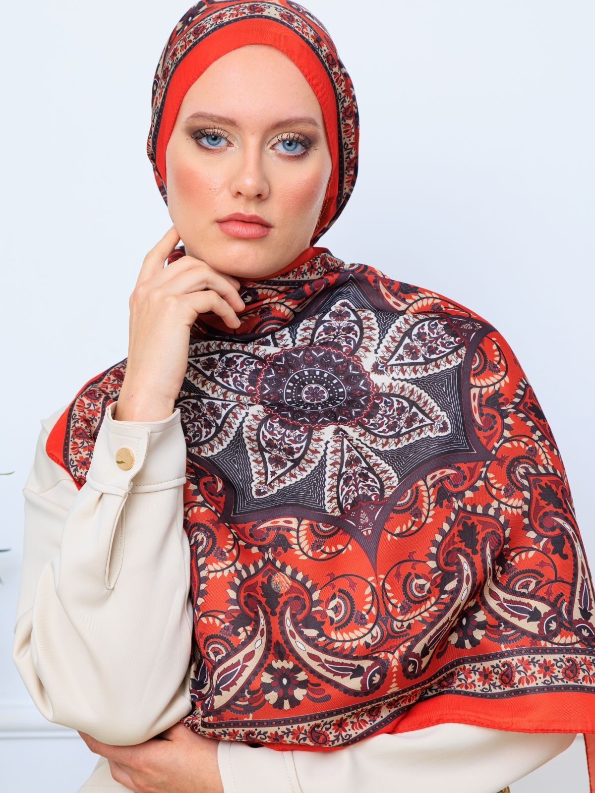 Etro Buta Desenli Pamuk Soft Şal - 377350 - Turuncu - Görsel 3