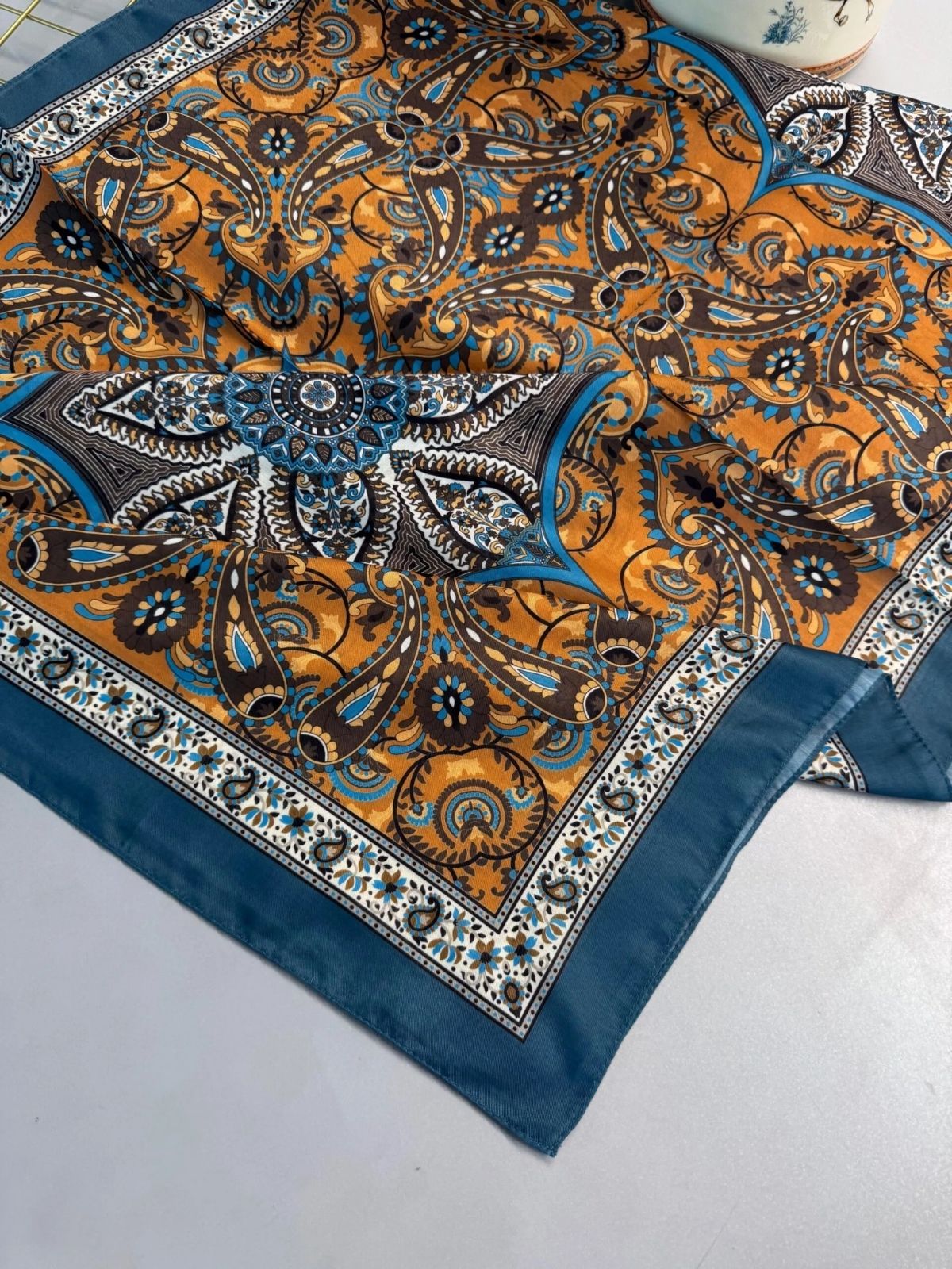 Etro Buta Desenli Pamuk Soft Şal - 377350 - Bebe mavisi Gold - Görsel 7