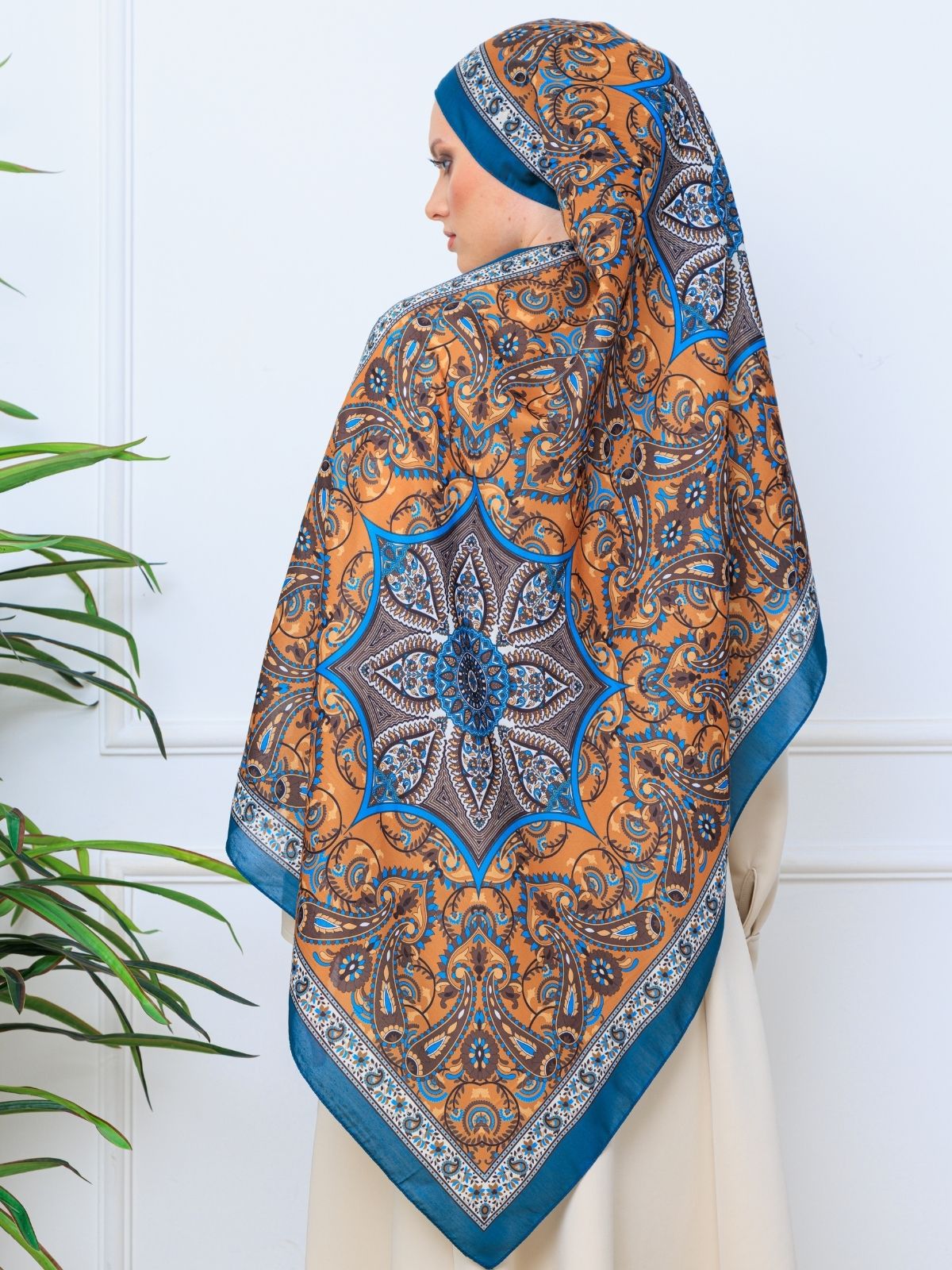 Etro Buta Desenli Pamuk Soft Şal - 377350 - Bebe mavisi Gold - Görsel 3