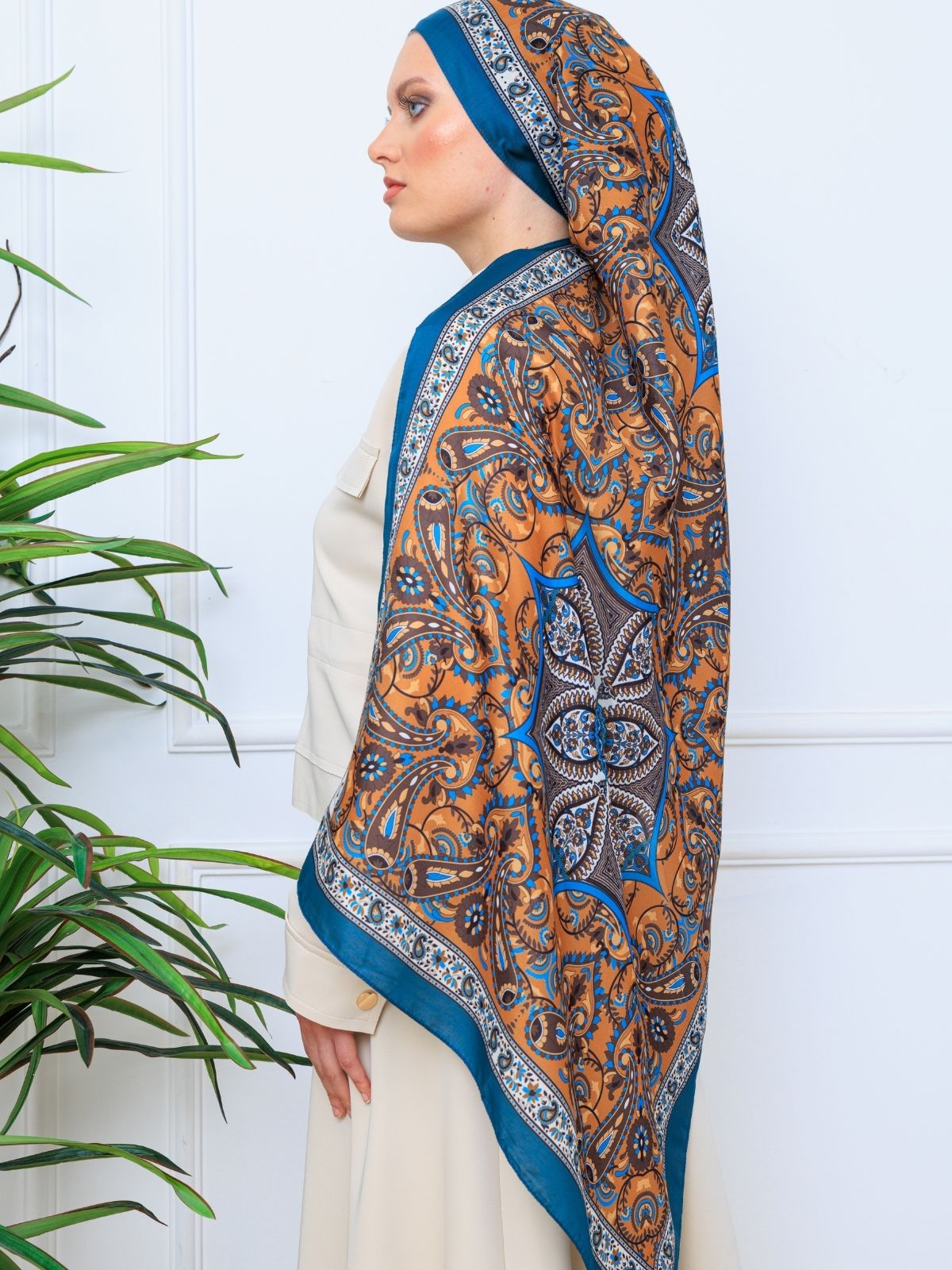 Etro Buta Desenli Pamuk Soft Şal - 377350 - Bebe mavisi Gold - Görsel 5