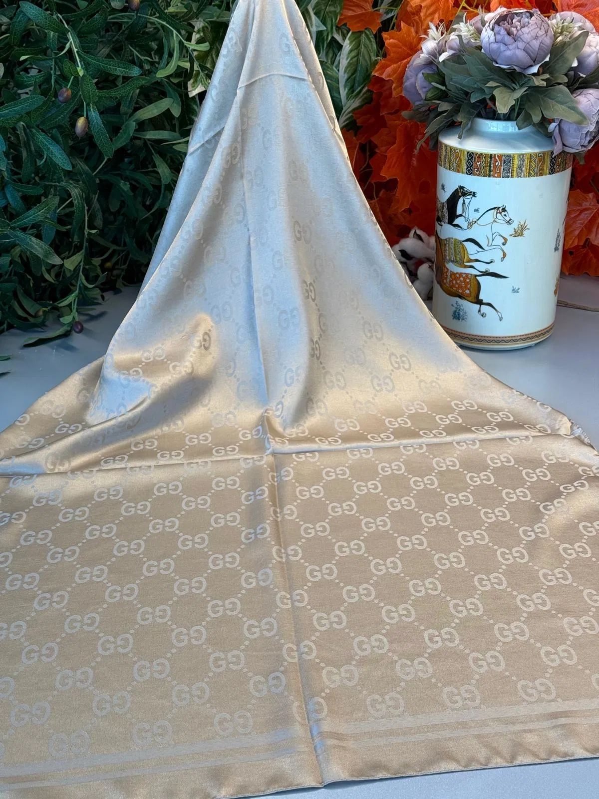 G Desen Pamuk İpeksi Jakar Şal 908204 - Bej - Görsel 6