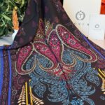 Touch İthal Etnik Desen Yün İpek Şal- Mürdüm-Siyah