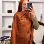 G Desen Pamuk İpeksi Jakar Şal 908204 - Kızıl Kahve