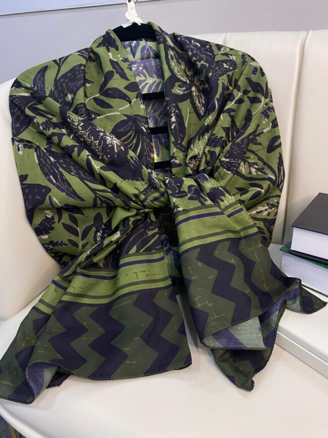 Etnik Desenli Etro Pamuk Soft Şal - 893250 - Yeşil Siyah