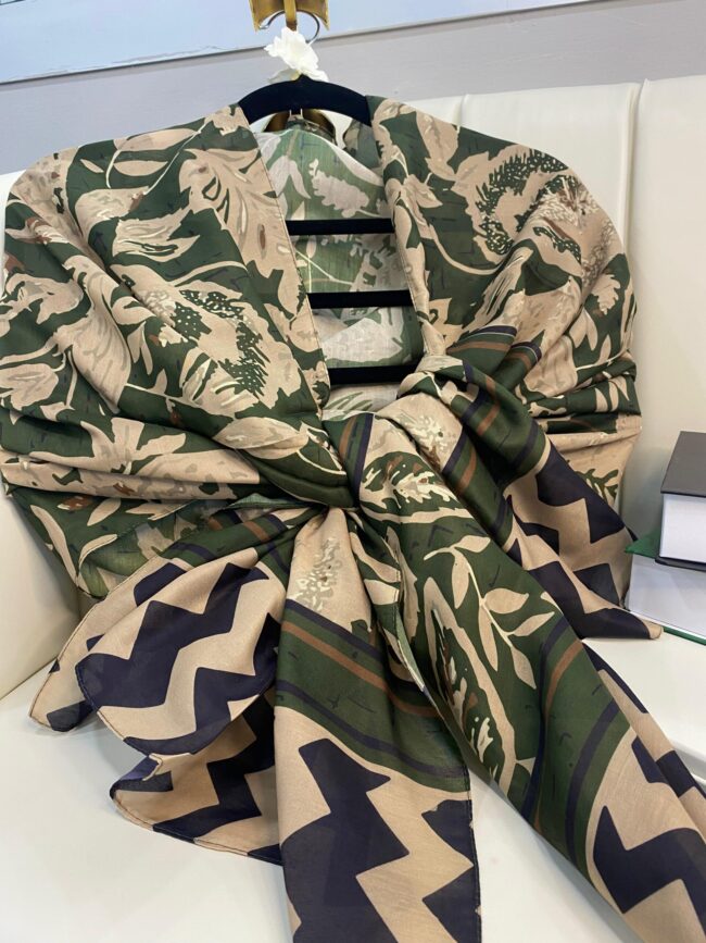 Etnik Desenli Etro Pamuk Soft Şal - 893250 - Vizon Yeşil