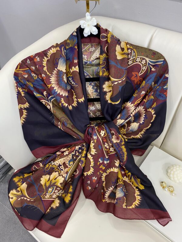 Etro Çiçek Desen Pamuk soft Şal – 433240 – Gece mavisi-Bordo
