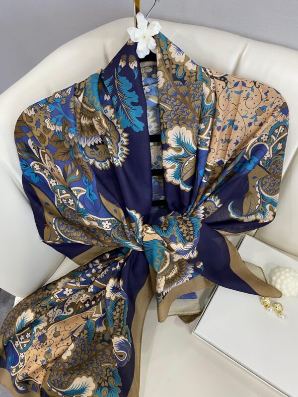 Etro Çiçek Desen Pamuk soft Şal – 433240 – Lacivert-Vizon