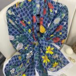 Gucci Çiçek Desen Pamuk Soft Şal 65355 - Lacivert/Beyaz