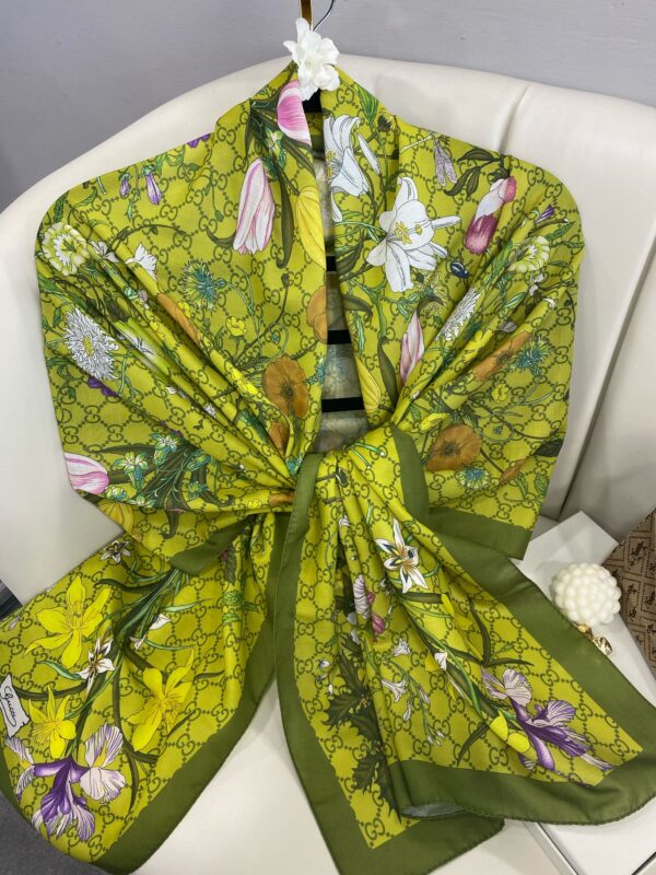 Gucci Çiçek Desen Pamuk Soft Şal 65355 – Fıstık Yeşili