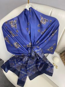 Kupa Desenli Pamuk İpek Şal - 797730 - Mavi-Lacivert