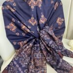 Kupa Desenli Pamuk İpek Şal - 797730 - Lacivert-Bordo