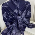 Kupa Desenli Pamuk İpek Şal - 797730 - Lacivert