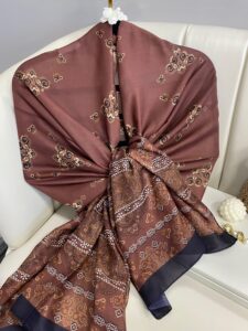 Kupa Desenli Pamuk İpek Şal - 797730 - Bordo-Siyah