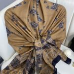 Kupa Desenli Pamuk İpek Şal - 797730 - Lacivert-Camel