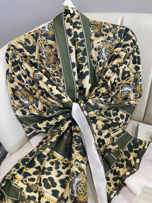 Hermes Leopar Pamuk Soft Şal 65329 – Haki