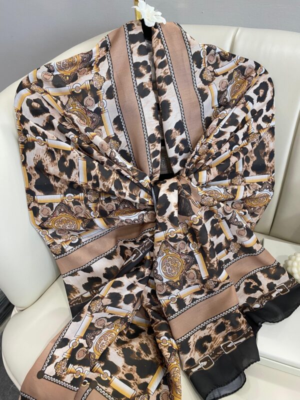 Hermes Leopar Pamuk Soft Şal 65329 – Latte