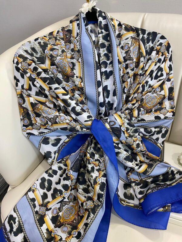 Hermes Leopar Pamuk Soft Şal 65329 – Bebe Mavisi