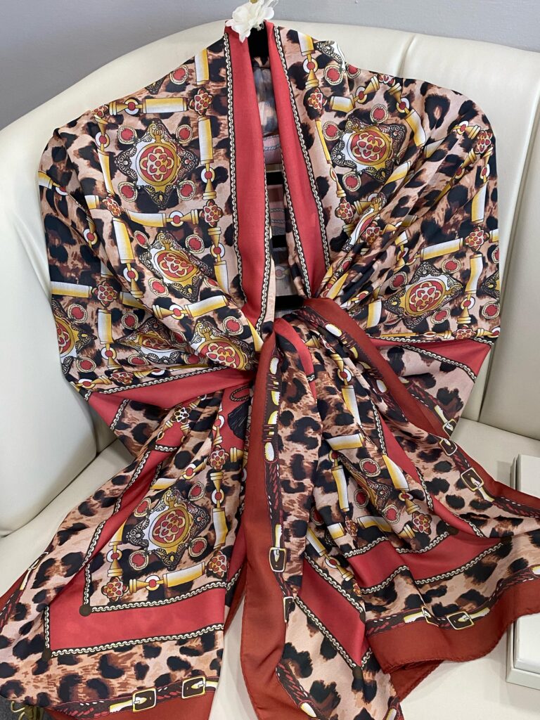 Hermes Leopar Pamuk Soft Şal 65329 - Bordo