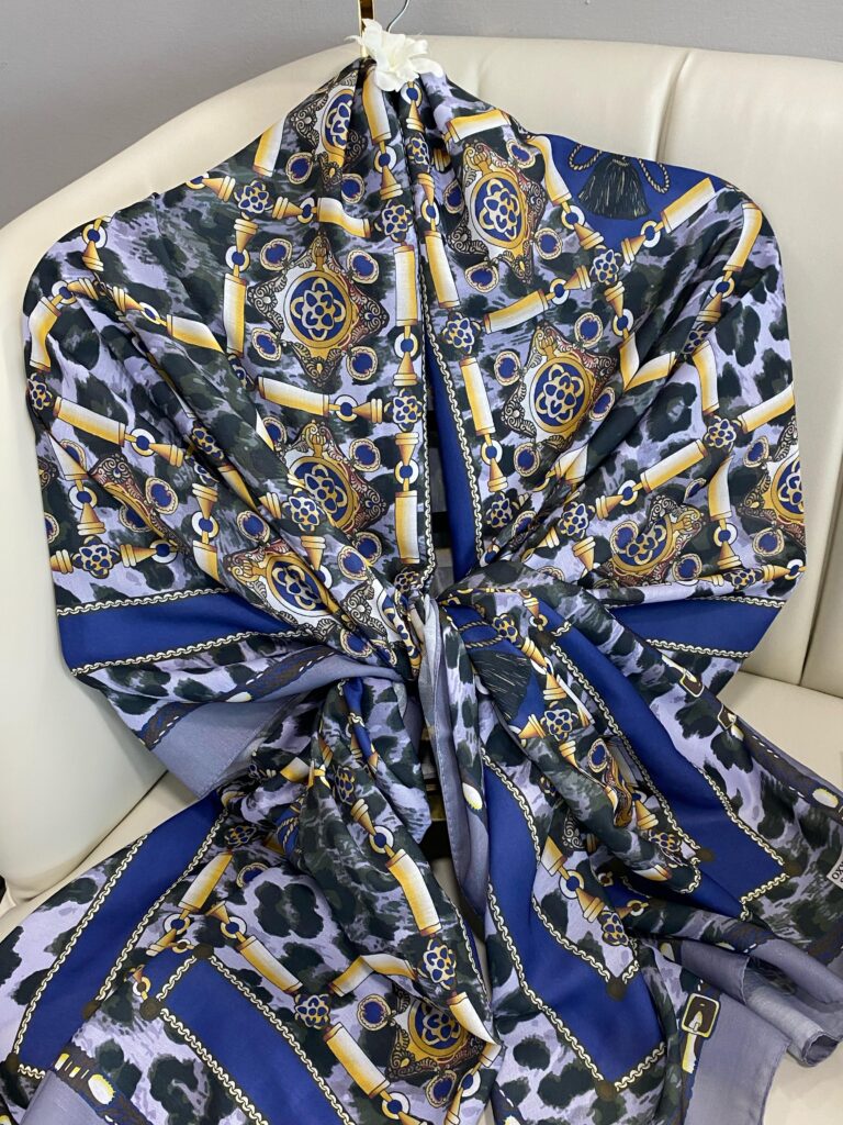 Hermes Leopar Pamuk Soft Şal 65329 - Gece Mavisi