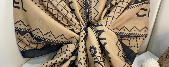 Chanel Çizgili Pamuk Soft Şal 51201 - Camel