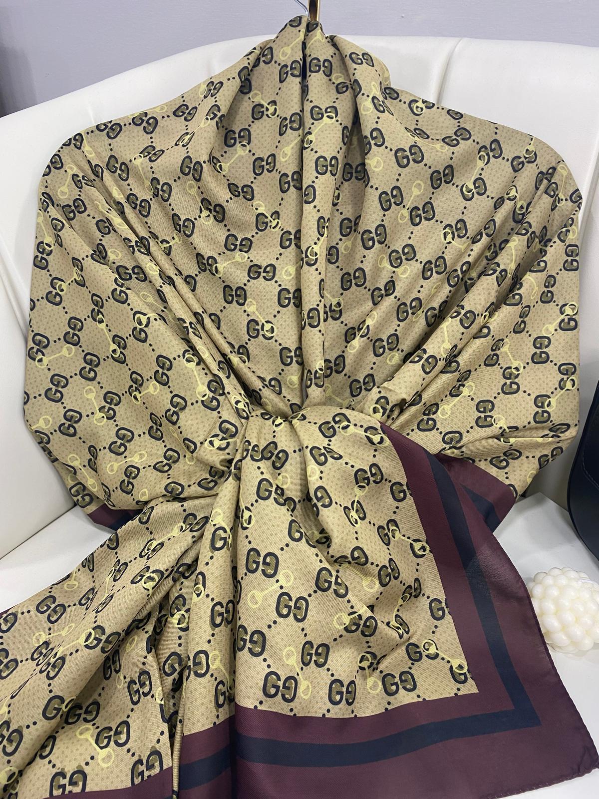 NEW GUCCİ Desen Pamuk İpek Şal-64750- Acı Kahve