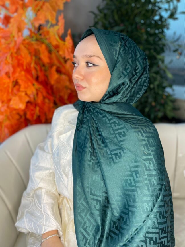 İthal Fendi Pamuk Yün İpek Şal 49101 -zümrüt