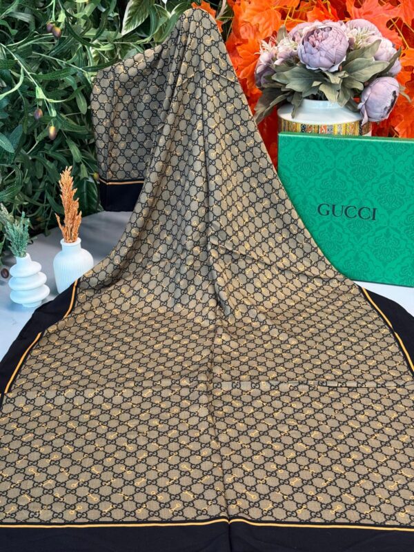 Gucci A Kalite İthal Yün İpek Şal – Siyah-Turuncu