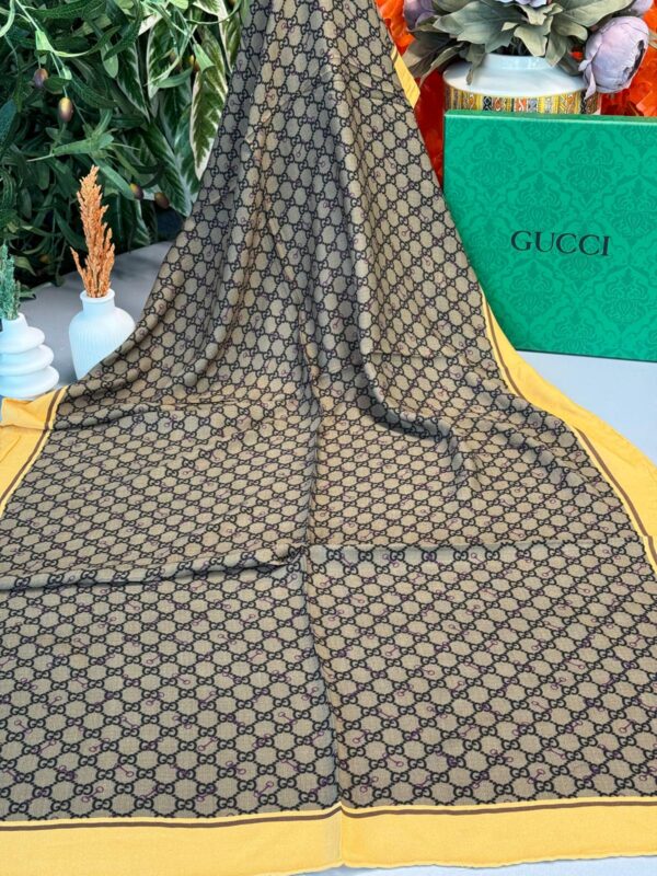 Gucci A Kalite İthal Yün İpek Şal – Hardal-Kahve