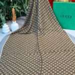 Gucci A Kalite İthal Yün İpek Şal - Gri-Hardal