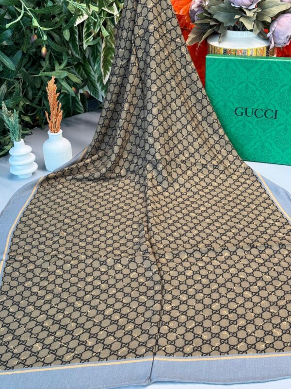 Gucci A Kalite İthal Yün İpek Şal – Gri-Hardal
