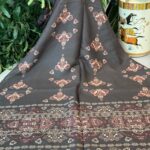 Kupa Desenli Pamuk İpek Şal - 797730 - Acı Kahve-Bordo