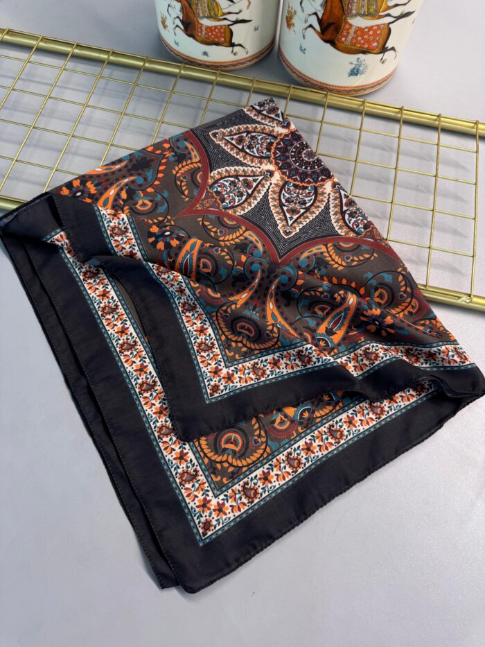 Etro Buta Desenli Pamuk Soft Şal - 377350 - Turuncu Siyah - Görsel 2