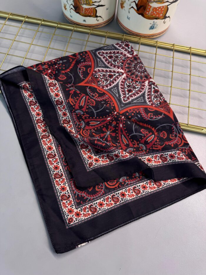 Etro Buta Desenli Pamuk Soft Şal - 377350 - Siyah Kızıl - Görsel 2