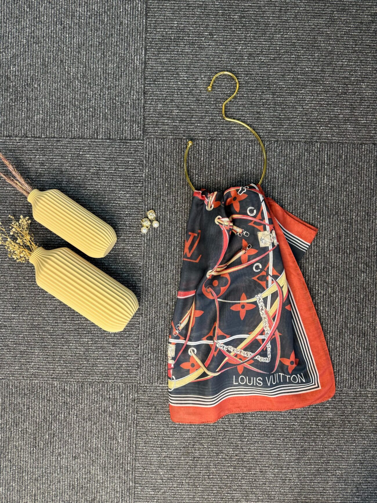 Lv Kemer Desen Pamuk Soft Şal 31230 - Siyah-Bordo - Görsel 3