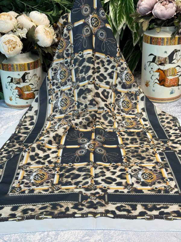 Hermes Leopar Pamuk Soft Şal 65329 – Siyah-Beyaz