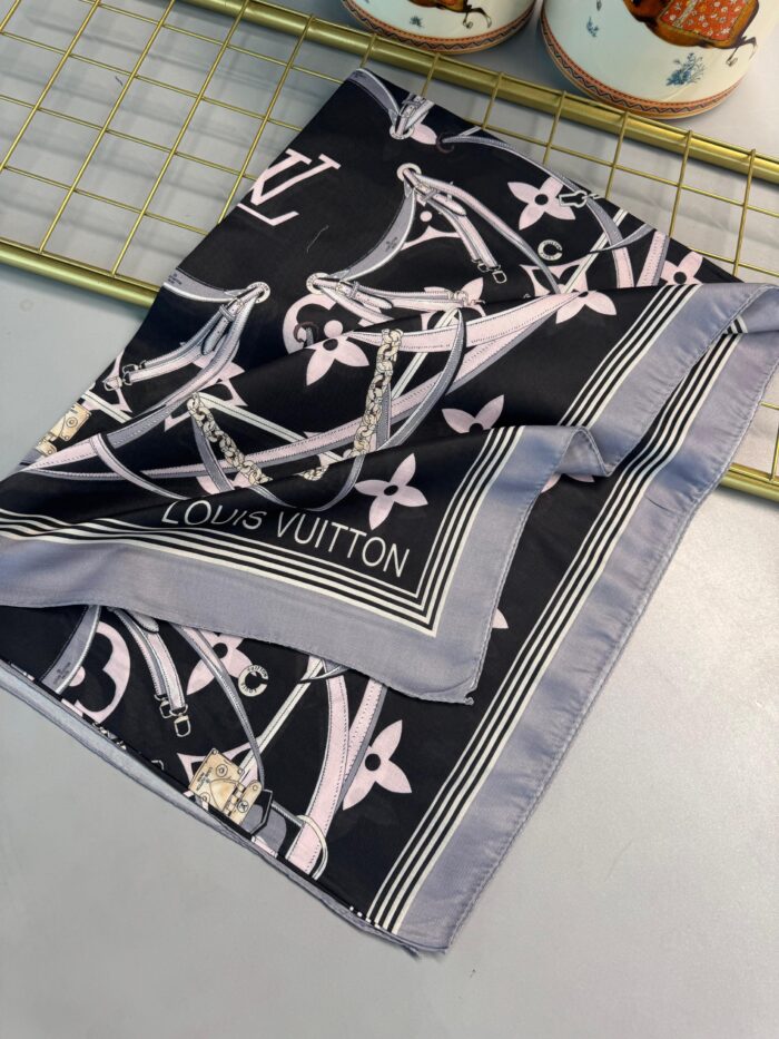 Lv Kemer Desen Pamuk Soft Şal 31230 - Siyah-Füme - Görsel 2