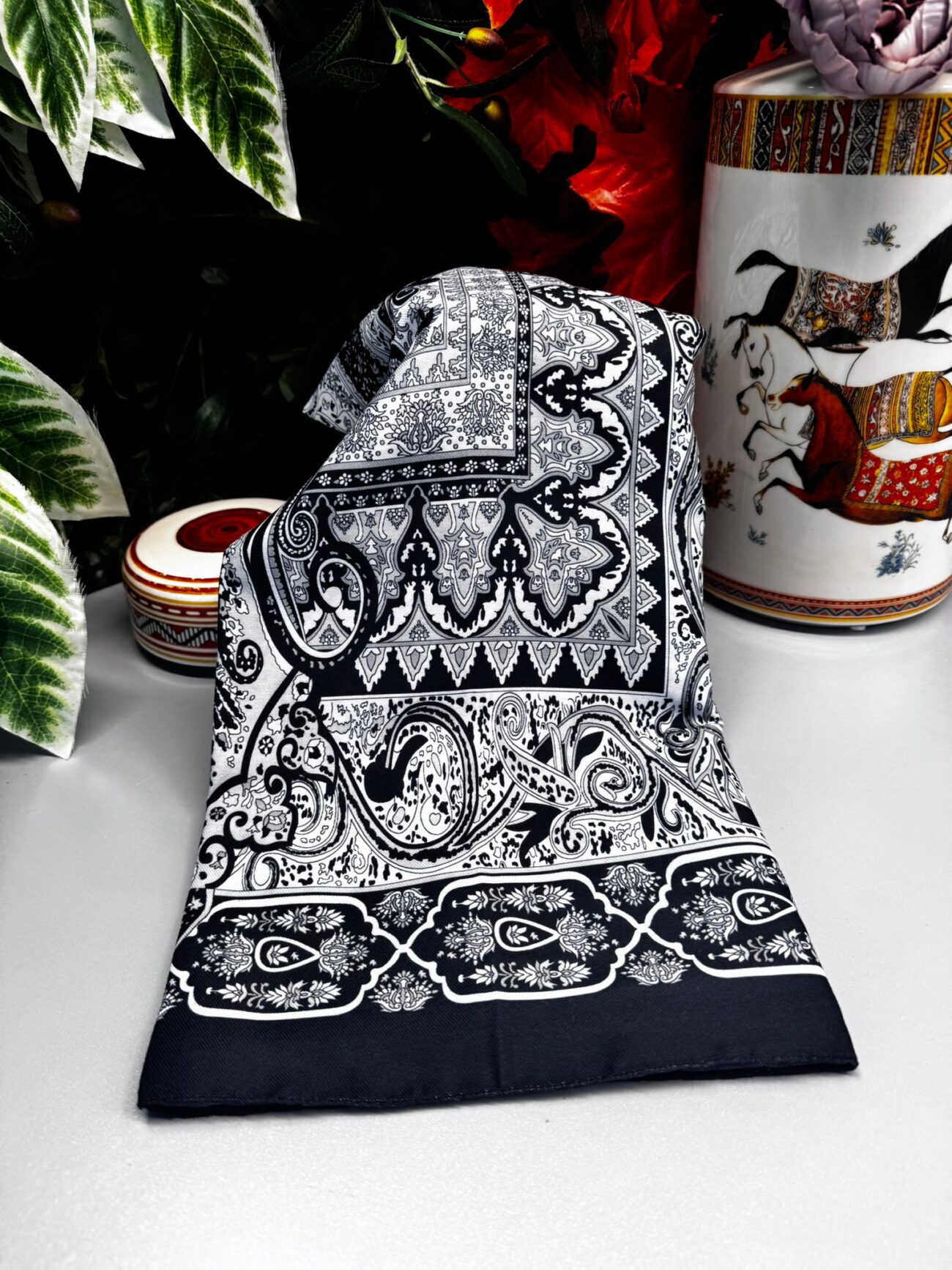 Etro New Etnik Desen Pamuk İpek Şal - 23564 - Siyah Gri - Görsel 2