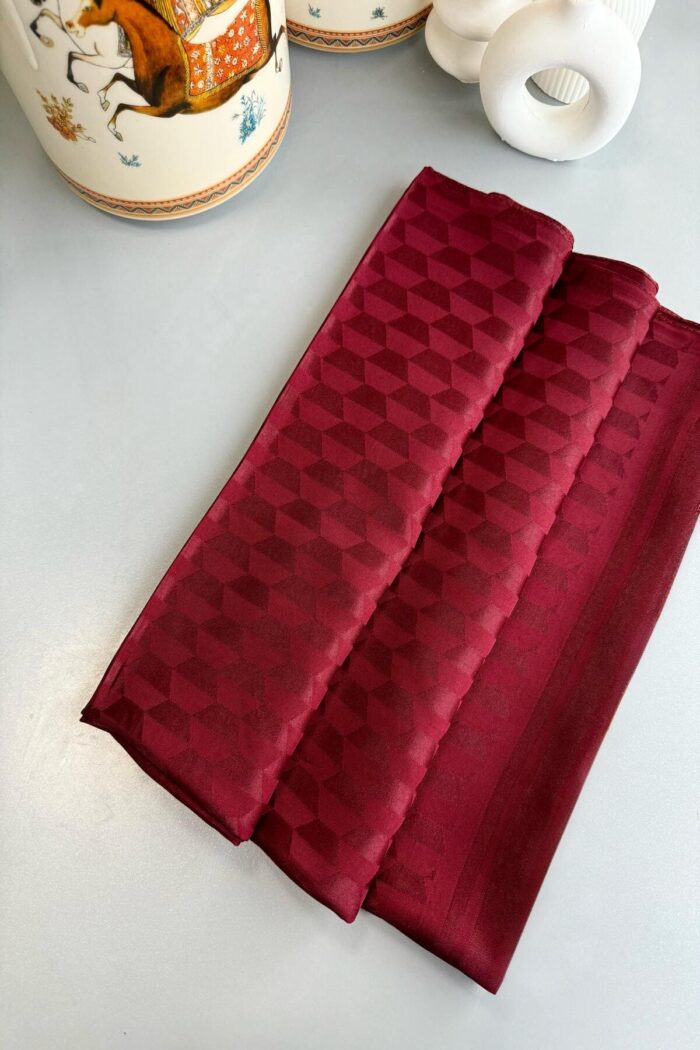 Qoza Desen İpeksi Jakar Şal KOYU BORDO