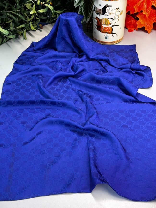 Vakko Desen Twill İpek Şal - Koyu Saks