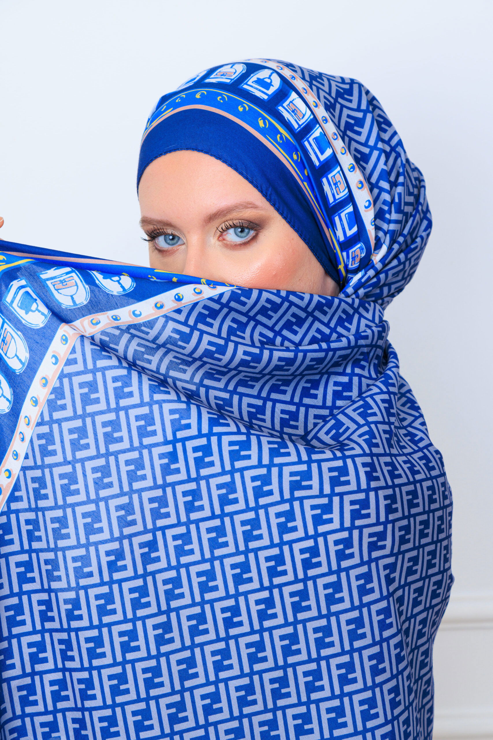 Fendi Monogram Pamuk Soft Şal 64302 - Lacivert