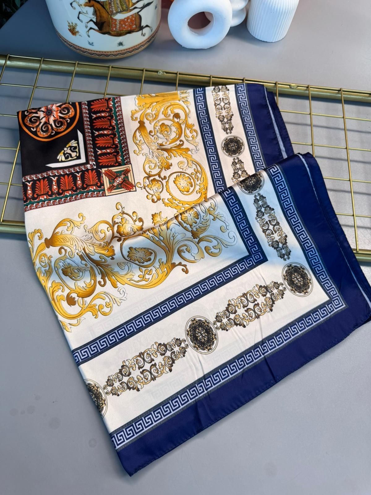 VERSACE VUAL İPEK ŞAL- 344456- MAVİ