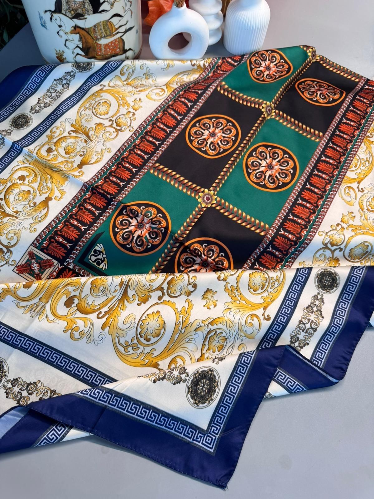 VERSACE VUAL İPEK ŞAL- 344456- MAVİ - Görsel 2