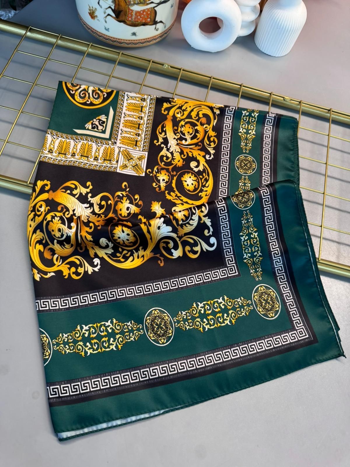 VERSACE VUAL İPEK ŞAL - 344456- Zümrüt