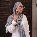 G Desenli İpek Kaşmir Çift Taraflı Şal 440344 - buz mavisi